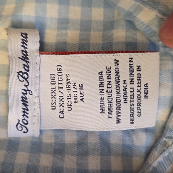Tommy Bahama Blue Plaid Button Down Shirt, Boys XXL, Great Condition - Picture 2 of 13
